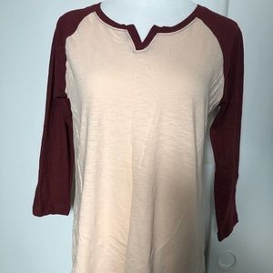 DONATED Peach & burgundy 3/4 sleeve baseball tee NWT